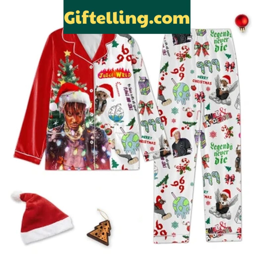Juice Wrld Legends Never Die Merry Christmas Polyester Pajamas Set for men