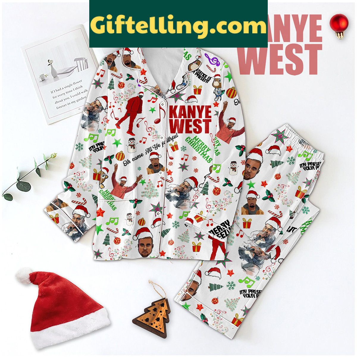 kanye-west-faithful-merry-christmas-polyester-pajamas-set-for-holiday-fun-1 Kanye West Faithful Merry Christmas Polyester Pajamas Set for men and women