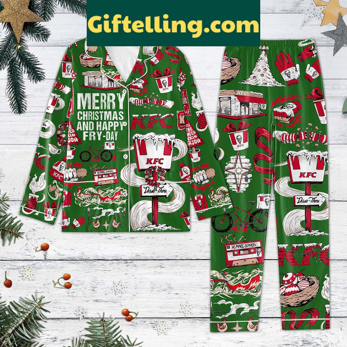 kfc-merry-christmas-and-happy-fry-day-pajamas-set-fun-holiday-gift-1 KFC Merry Christmas And Happy Fry Day Pajamas Set holiday gift