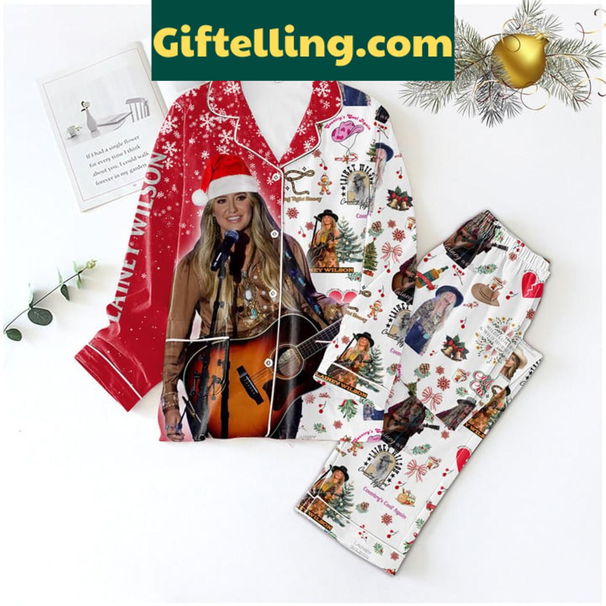 Lainey Wilson Country's Cool Again Christmas Polyester Pajamas Set Lainey Wilson Country's Cool Again Christmas Polyester Pajamas Set