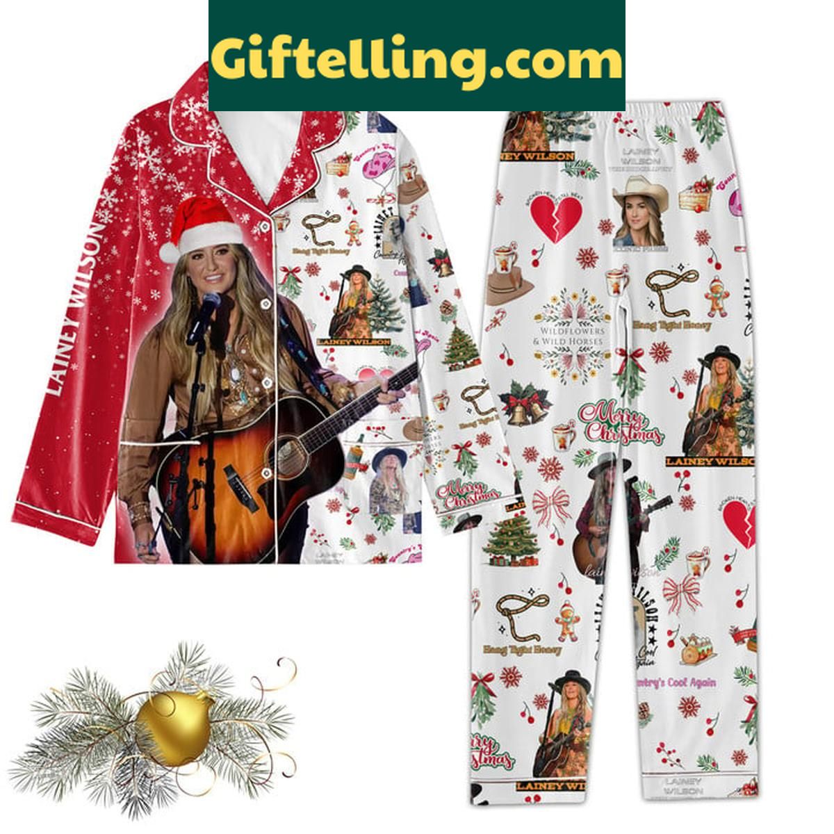 Lainey Wilson Country's Cool Again Christmas Polyester Pajamas Set Lainey Wilson Country's Cool Again Christmas Polyester Pajamas Set