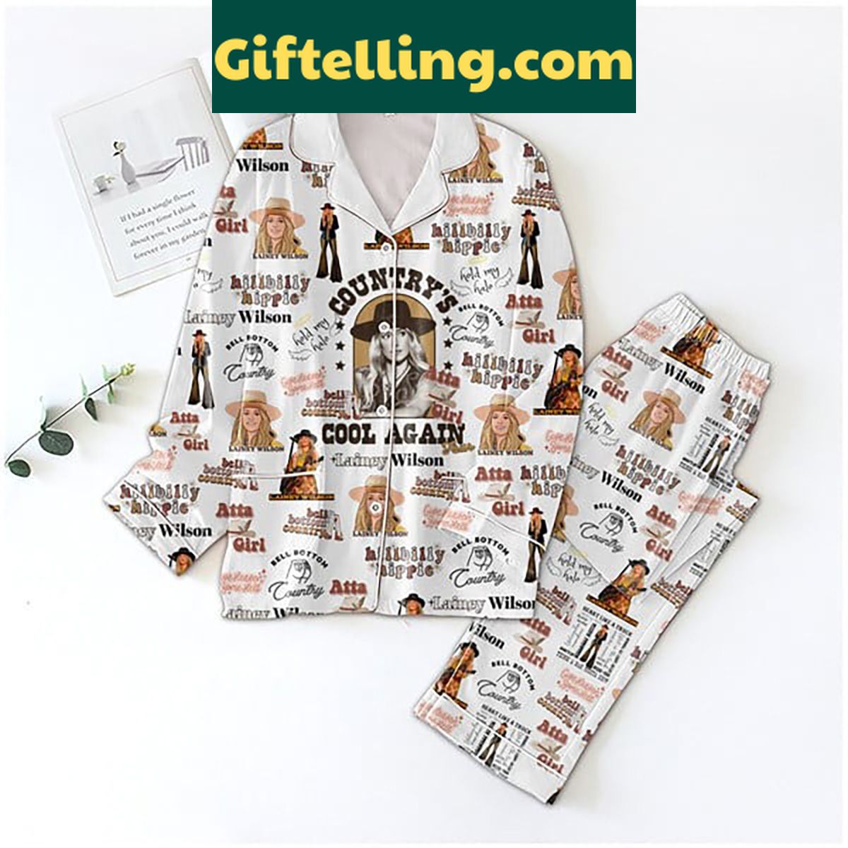 lainey-wilson-countrys-cool-again-pajamas-set-cozy-country-style-1 Lainey Wilson Country's Cool Again Pajamas Set in soft, breathable fabric with country-style design