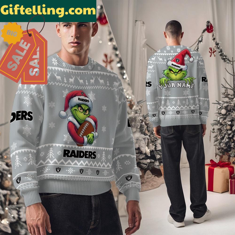 Las Vegas Raiders NFL Team Color Grinch Ugly Christmas Sweater
