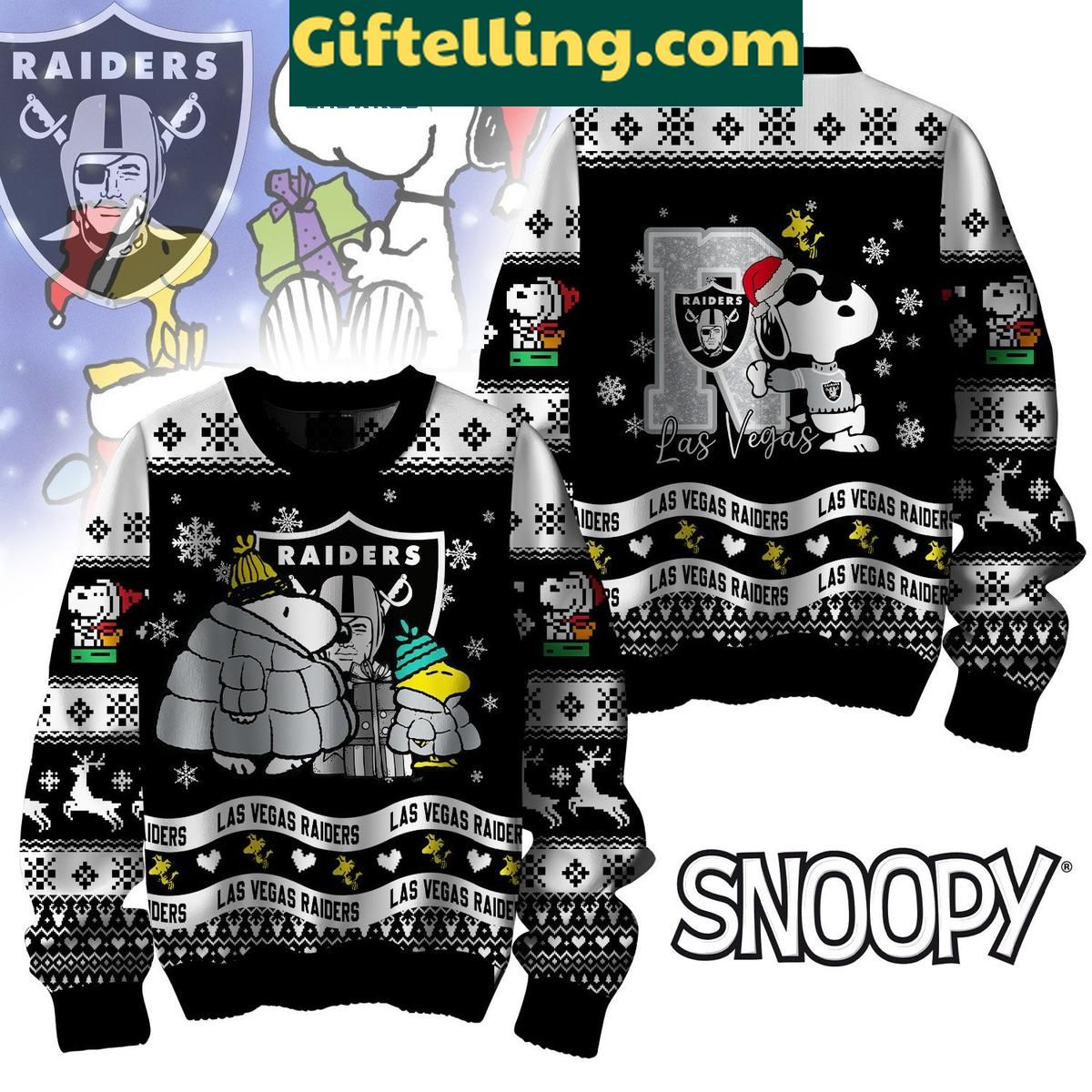 Las Vegas Raiders Peanuts Snoopy Ugly Sweater Christmas NFL Gift for Fans Las Vegas Raiders Peanuts Snoopy Ugly Sweater