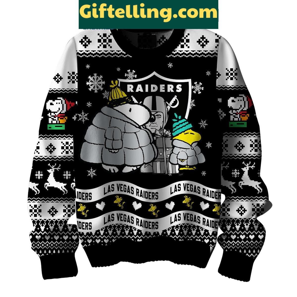 Las Vegas Raiders Peanuts Snoopy Ugly Sweater Christmas NFL Gift for Fans Las Vegas Raiders Peanuts Snoopy Ugly Sweater