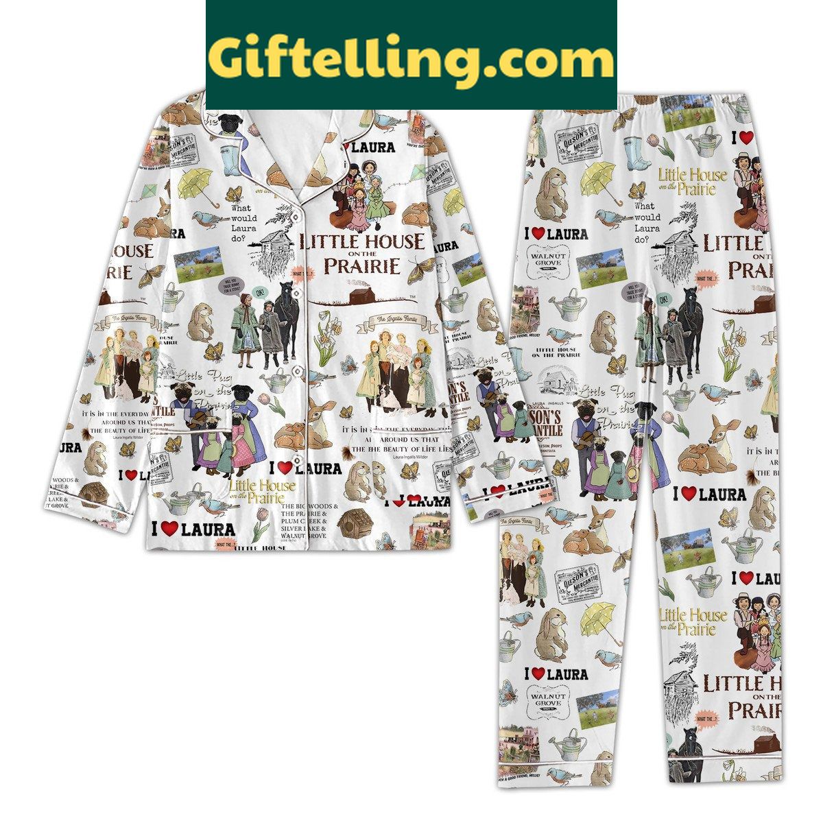 little-house-on-the-prairie-good-friend-pajamas-set-white-version-soft-cozy-sleepwear-for-women-1 Little House On The Prairie Good Friend Pajamas Set in White Version