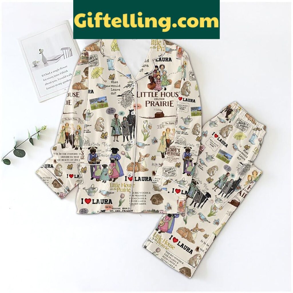 Little House On The Prairie Pajamas Set with beige design