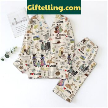 Little House On The Prairie Pajamas Set with beige design