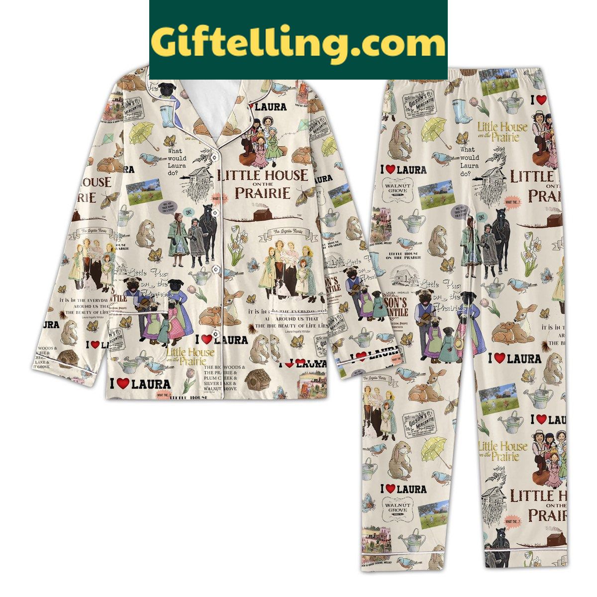 little-house-on-the-prairie-pajamas-set-cozy-beige-design-2 Little House On The Prairie Pajamas Set with beige design