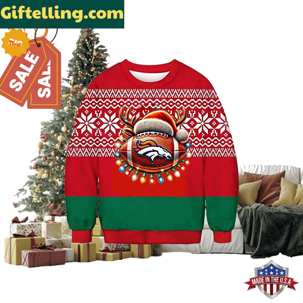 Denver Broncos Christmas sweater shirt with Santa hat logo