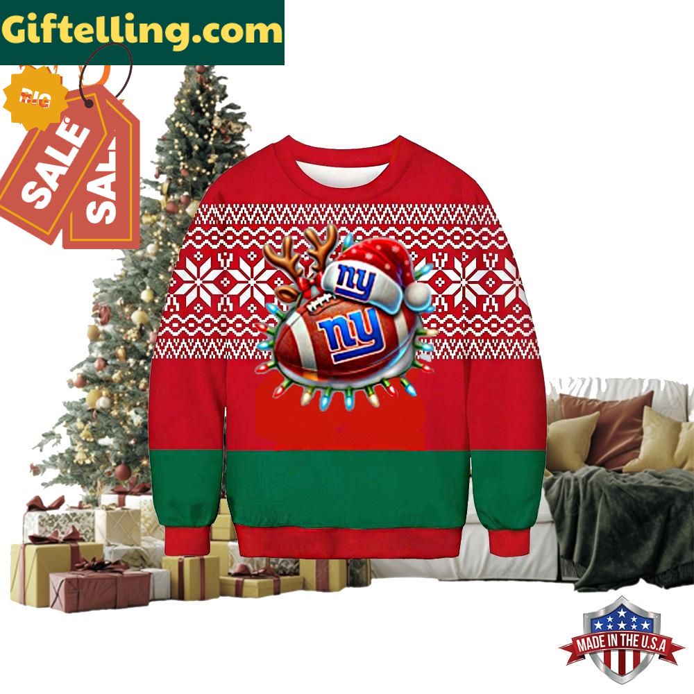 Logo New York Giants With Santa Hat Christmas Sweater Shirt