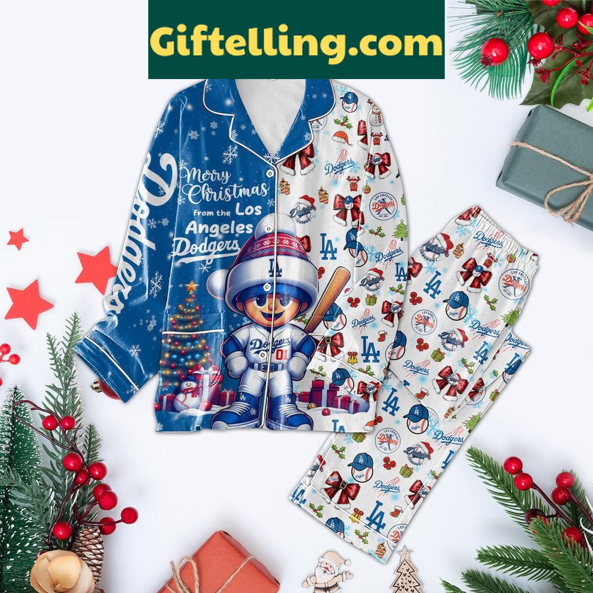 los-angeles-dodgers-all-i-want-for-christmas-2024-pajama-set-for-dodgers-fans-1 Los Angeles Dodgers Christmas Polyester Pajamas Set