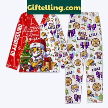 LSU Tigers Christmas 2024 polyester pajamas set with festive holiday design