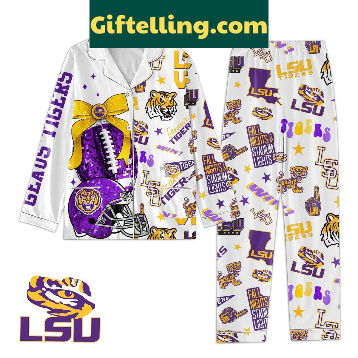 LSU Tigers Fall Nights And Stadium Lights Polyester Pajamas Set LSU Tigers Fall Nights and Stadium Lights Polyester Pajamas Set
