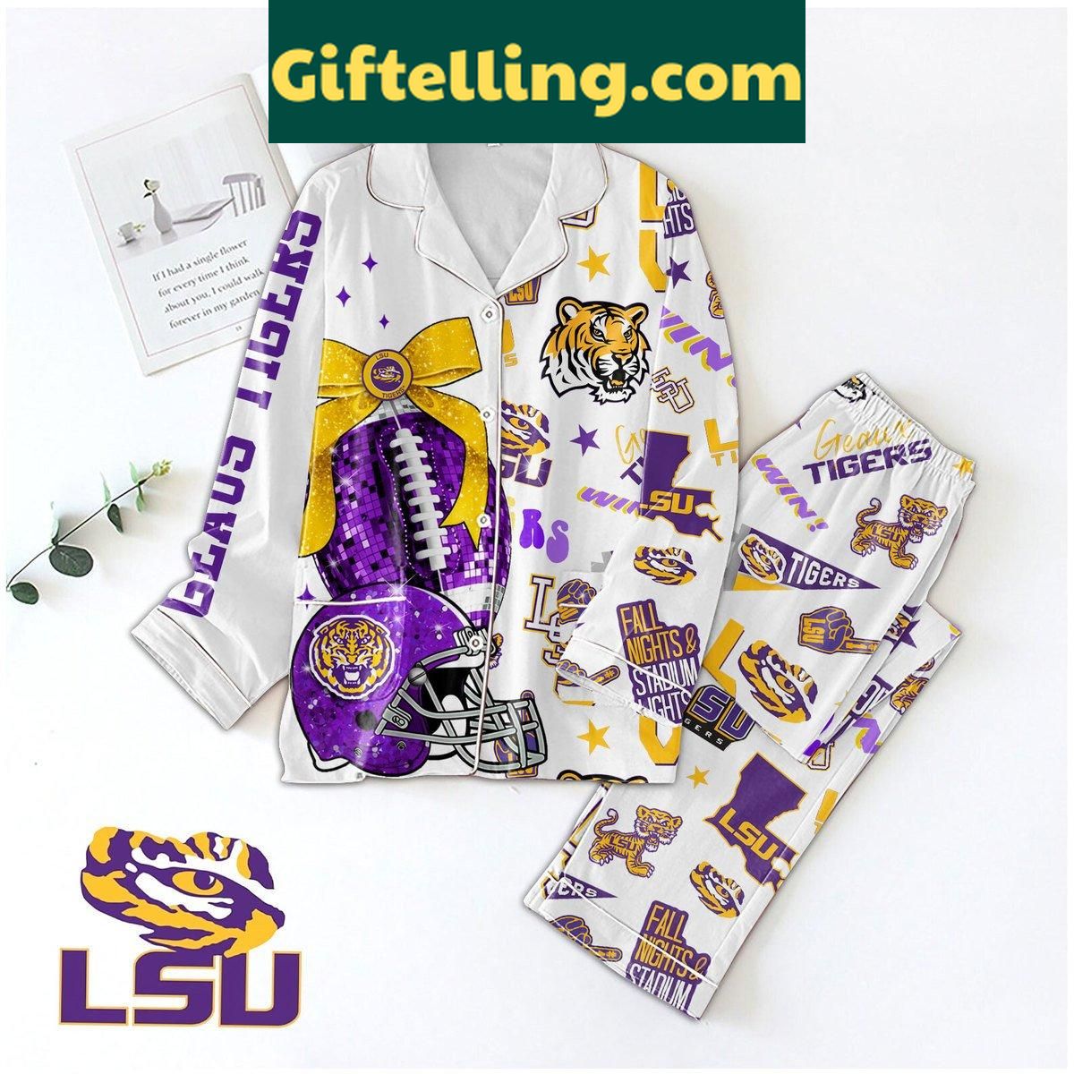 LSU Tigers Fall Nights And Stadium Lights Polyester Pajamas Set LSU Tigers Fall Nights and Stadium Lights Polyester Pajamas Set