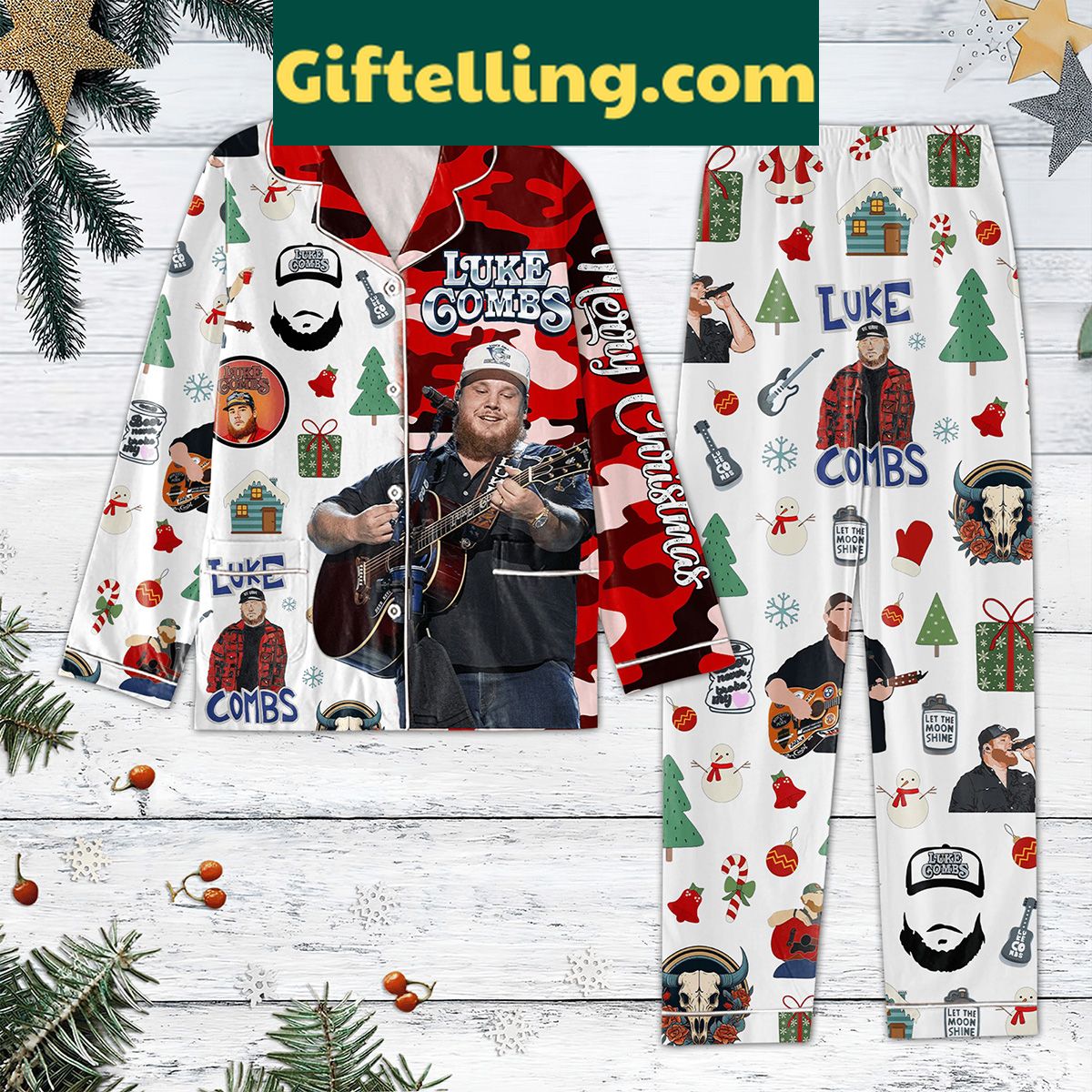 luke-combs-merry-christmas-pajamas-set-for-holiday-cheer-1 Luke Combs Merry Christmas Pajamas Set, holiday-themed pajamas with festive design