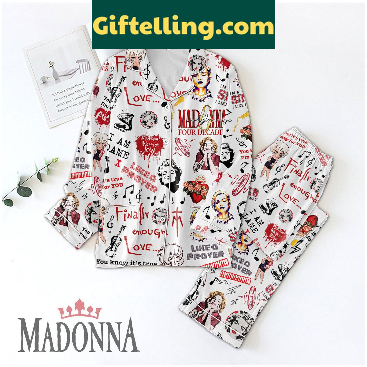 madonna-polyester-pajamas-set-for-art-and-music-lovers-1 Madonna-inspired Polyester Pajamas Set with artistic design