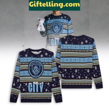 Manchester City Ugly Sweater Christmas Gift on a model