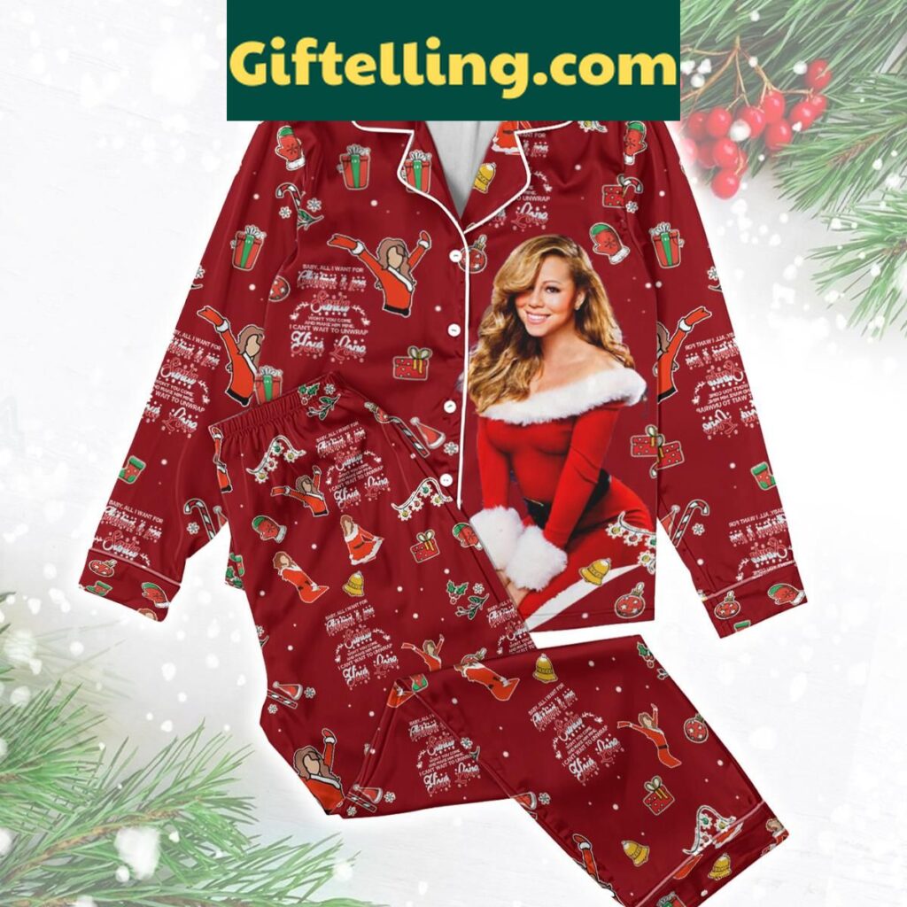 Mariah Carey's Christmas Time Happy Holiday Red Polyester Pajamas Set