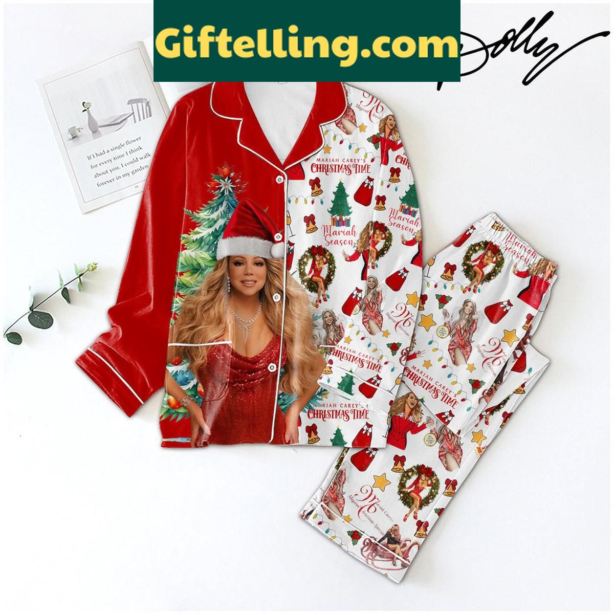 Mariah Carey Christmas Time Mariah Season Merry Christmas Polyester Pajamas Set Mariah Carey Christmas Time Polyester Pajamas Set