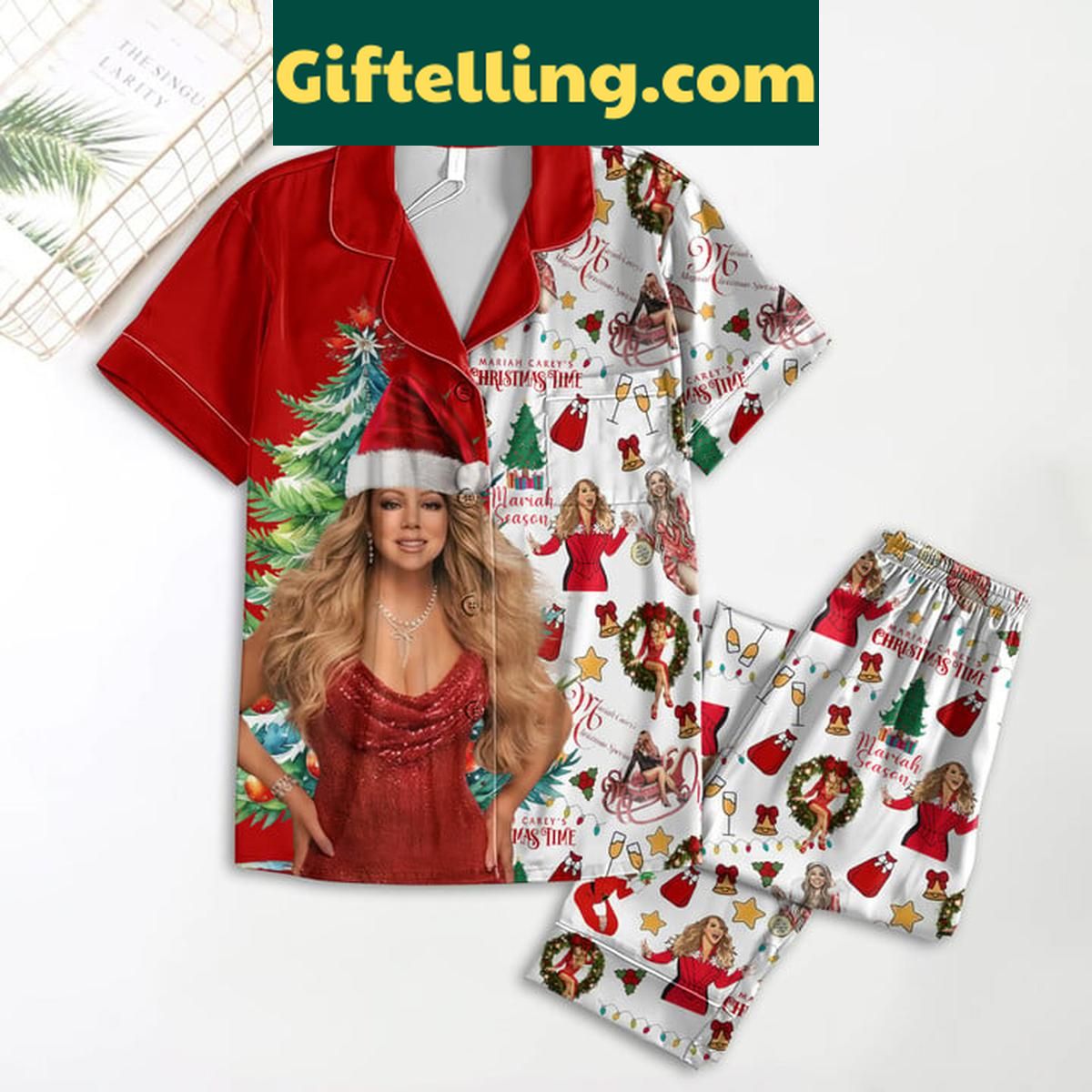 Mariah Carey Christmas Time Mariah Season Merry Christmas Polyester Pajamas Set Mariah Carey Christmas Time Polyester Pajamas Set