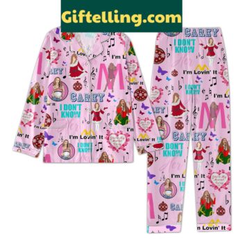 Mariah Carey pink long-sleeved pajama set with graphic design