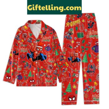 Marvel Spiderman Homecoming Santa Is Coming Merry Christmas Silk Pajamas Set