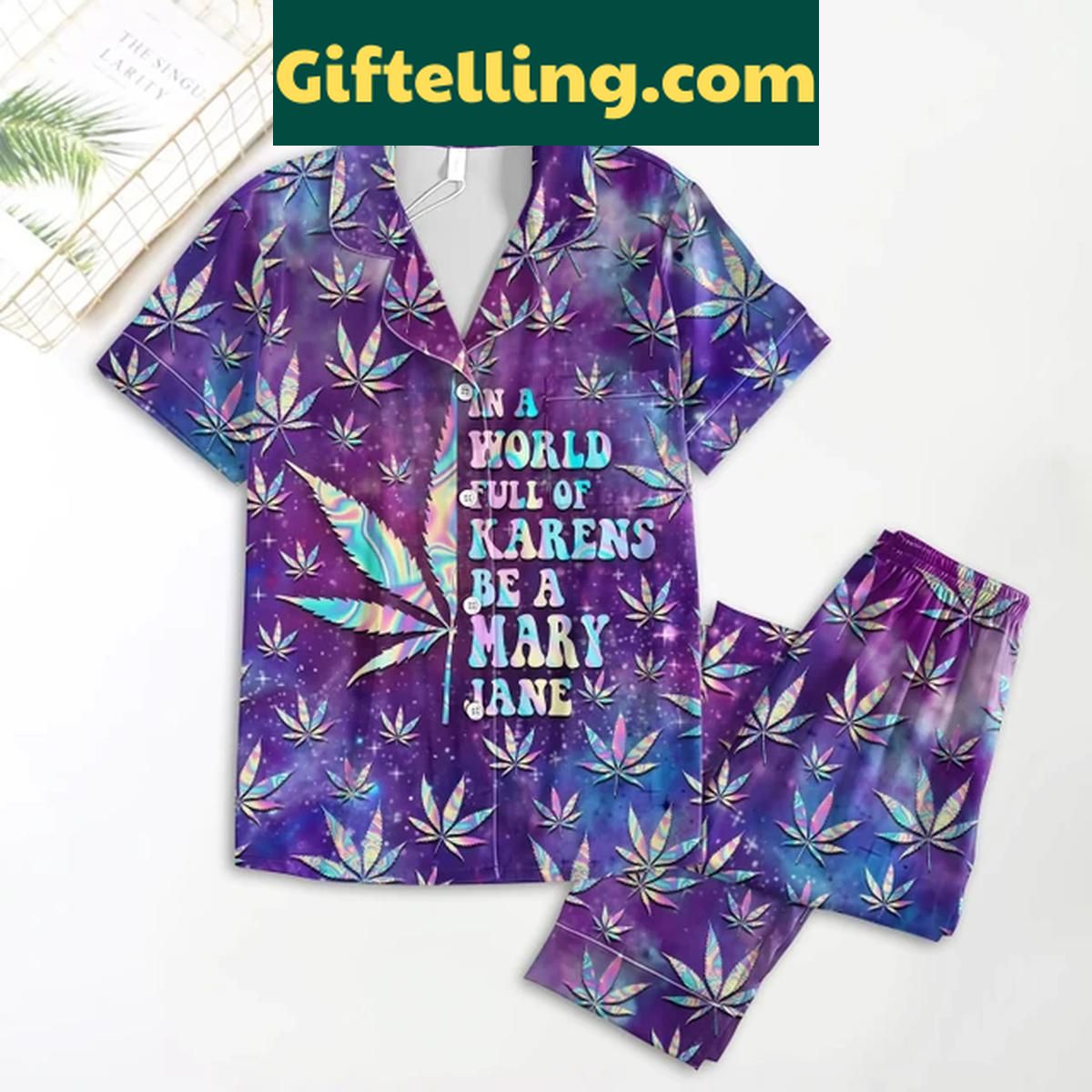 Mary Jane In A World Full Of Karens Be A Mary Jane Polyester Pajamas Set Mary Jane Pajamas Set with a fun print
