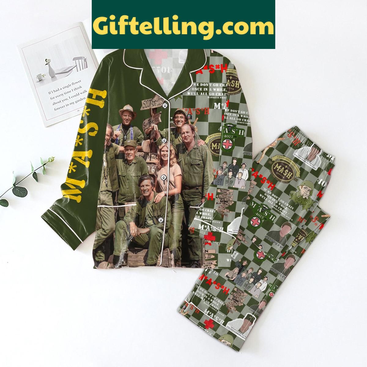 Mash 4077th Don't Go Crazy A White Go Crazy Pajamas Set MASH 4077th Don't Go Crazy white pajamas set with colorful design and fun characters