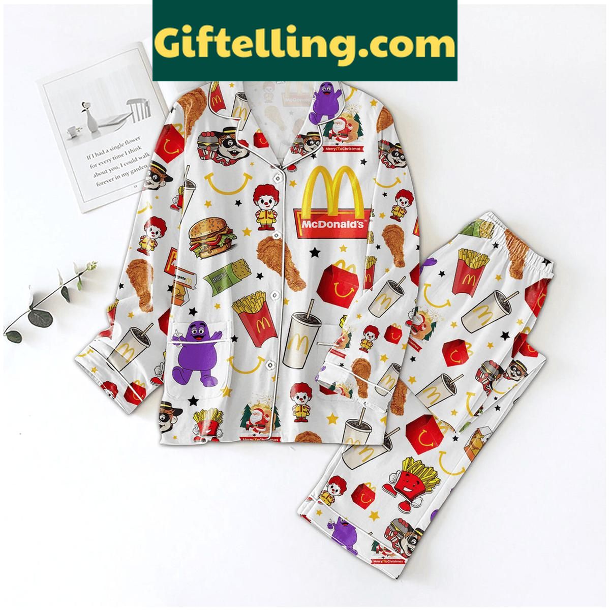 McDonald's Mascot And Big Mac Christmas Polyester Pajamas Set McDonald's Mascot and Big Mac Christmas Polyester Pajamas Set with colorful print