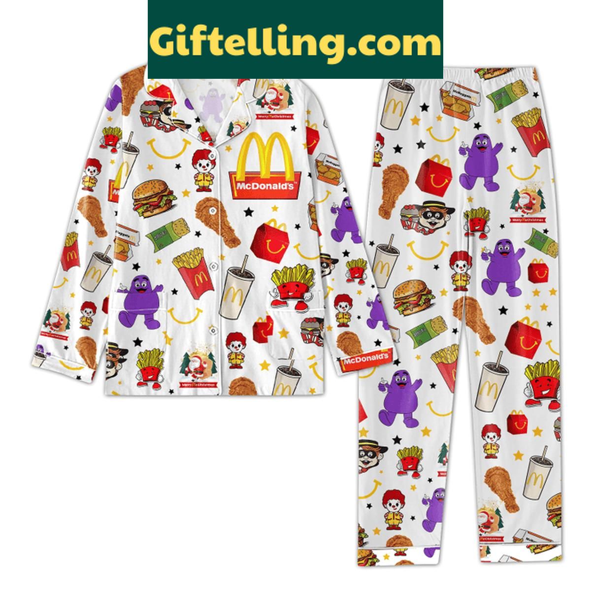 McDonald's Mascot And Big Mac Christmas Polyester Pajamas Set McDonald's Mascot and Big Mac Christmas Polyester Pajamas Set with colorful print