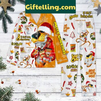 Merry Cheemas Pajamas Set, featuring a funny design with the phrase Say Cheez Eat Hot Chip And Lie