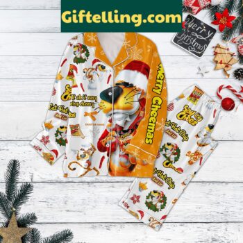 Merry Cheemas Pajamas Set, featuring a funny design with the phrase Say Cheez Eat Hot Chip And Lie