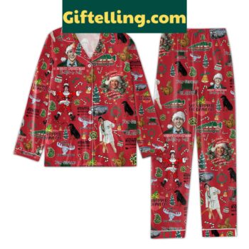Merry Christmas Shitter's Full She Wrapped The Damn Cat Pajamas Set, funny holiday themed pajamas