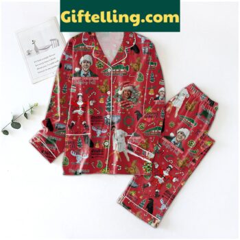 Merry Christmas Shitter's Full She Wrapped The Damn Cat Pajamas Set, funny holiday themed pajamas