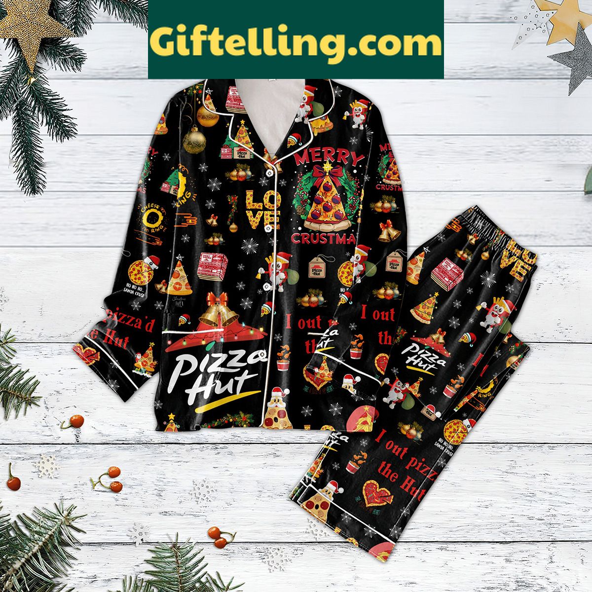 merry-crustmas-pajamas-set-by-pizza-hut-limited-edition-holiday-gift-1 Pizza Hut Merry Crustmas Pajamas Set, holiday gift, red and white pajama set with festive design