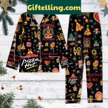 Pizza Hut Merry Crustmas Pajamas Set, holiday gift, red and white pajama set with festive design
