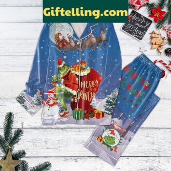 Merry Grinchmas Santa Clause Pajamas Set in festive colors