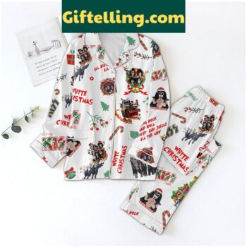 Merry Kiss Xmas I Wanna Rock And Roll Night And Jingle All The Way Pajamas Set for women, red and white holiday themed