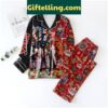 Merry Kissmas Happy Holiday Pajamas Set with plaid pattern and holiday graphics