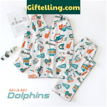 Miami Dolphins Fins Up Game Day Pajamas Set, featuring NFL team logo and colors
