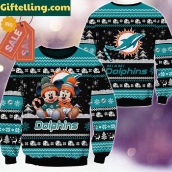 Miami Dolphins NFL Mickey Minnie Ugly Christmas Sweater