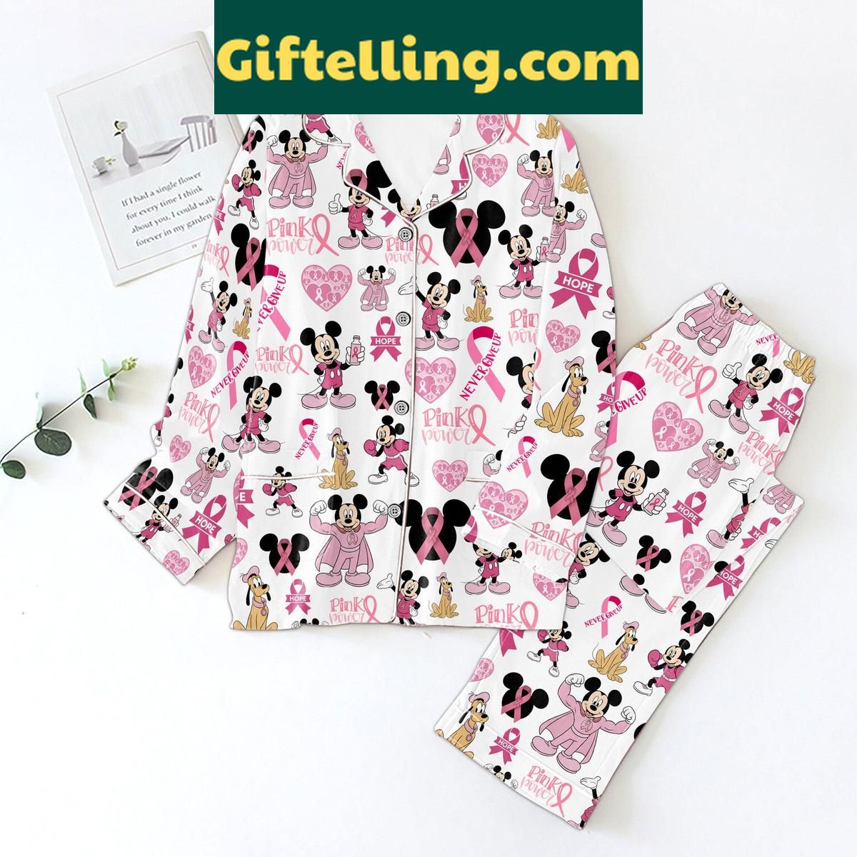 Hello Kitty Disney Pink Fight Breast Cancer Pajamas Set Women's Mickey Disney Pink Fight Breast Cancer Pajamas Set