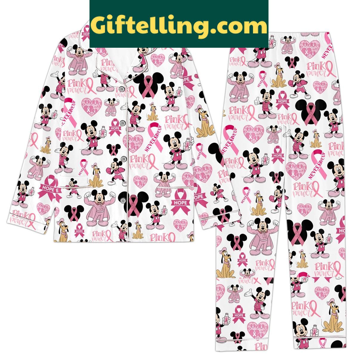 Hello Kitty Disney Pink Fight Breast Cancer Pajamas Set Women's Mickey Disney Pink Fight Breast Cancer Pajamas Set