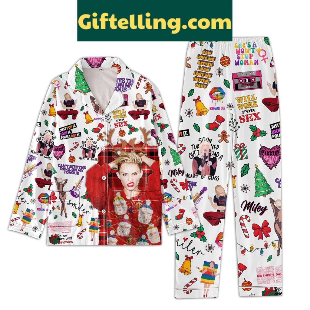 Miley Cyrus inspired pajamas set with bold graphic print