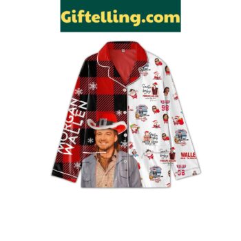 Morgan Wallen Christmas silk pajamas set with festive design