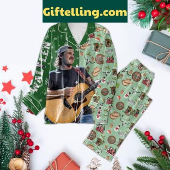 Morgan Wallen Christmas Tour 2024 green polyester pajamas set