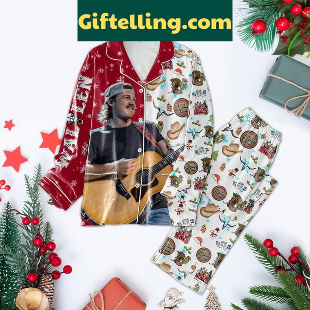 Morgan Wallen Christmas Wallen Tour 2024 Red Polyester Pajamas Set