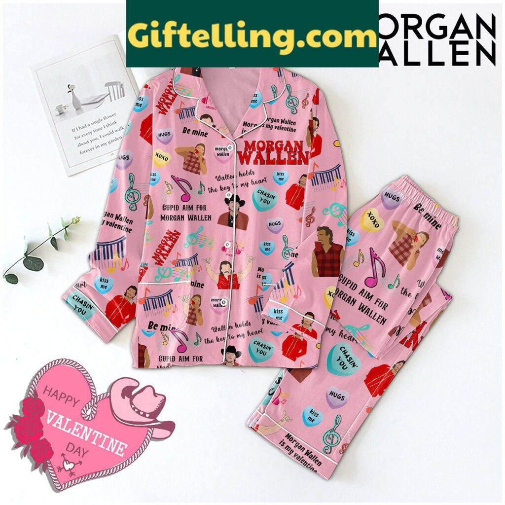 Morgan Wallen Cupid Aim Valentine Polyester Pajamas Set, red and white couple pajamas