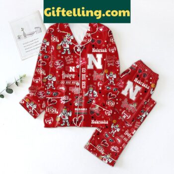 Nebraska Cornhuskers Go Big Red Polyester Pajamas Set, featuring official team colors and logo